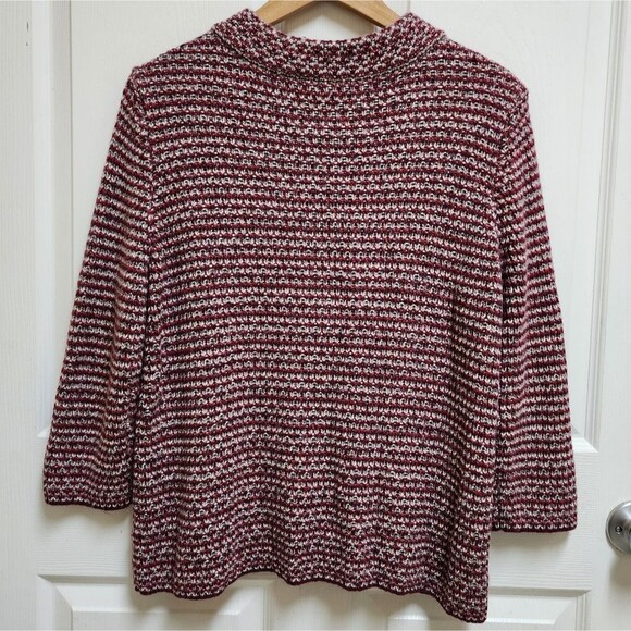 Talbots Sweater Womens L Red Gray Angora Blend Knit Button Cardigan Chunky Soft - Picture 2 of 8